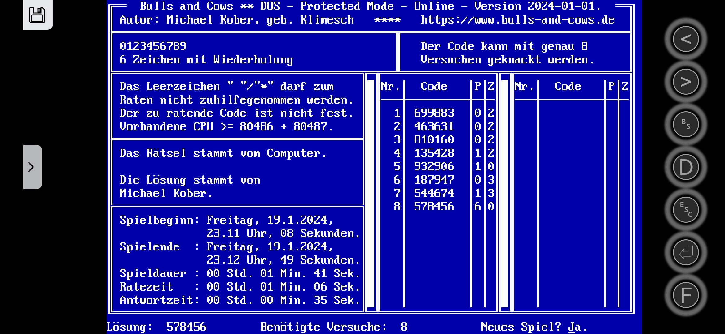 Browserspiel im Querformat 0:
Vollbild ohne seitliche Steuerleiste ohne Bildschirmtastatur,
Einstellung bei Verwendung einer physischen Tastatur !