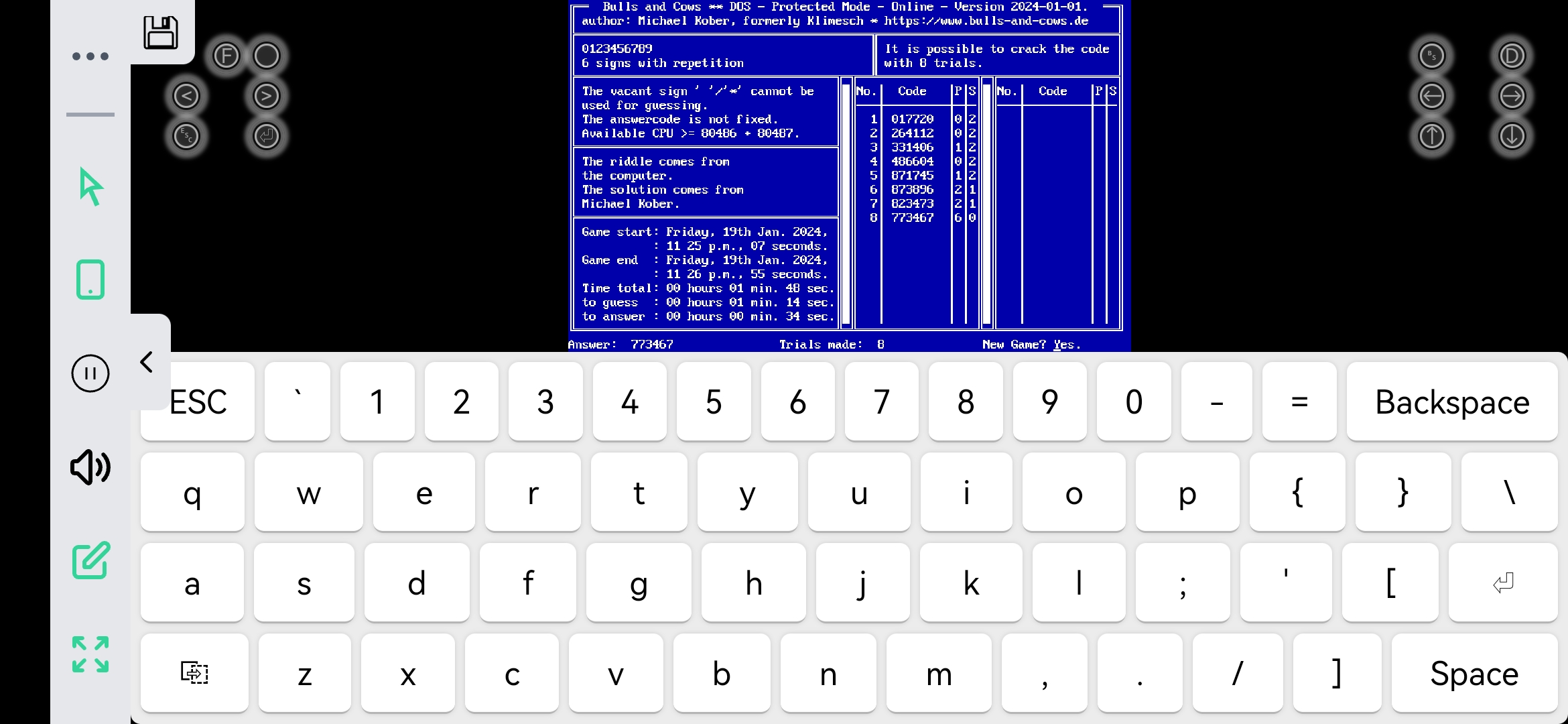 Landscape browser-game 3:
full-screen-mode with side-control-bar with on-screen-keyboard